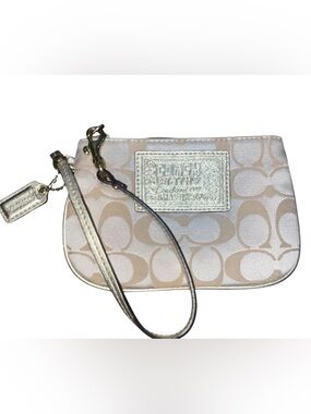 Coach Cream and Gold Signature Wristlet